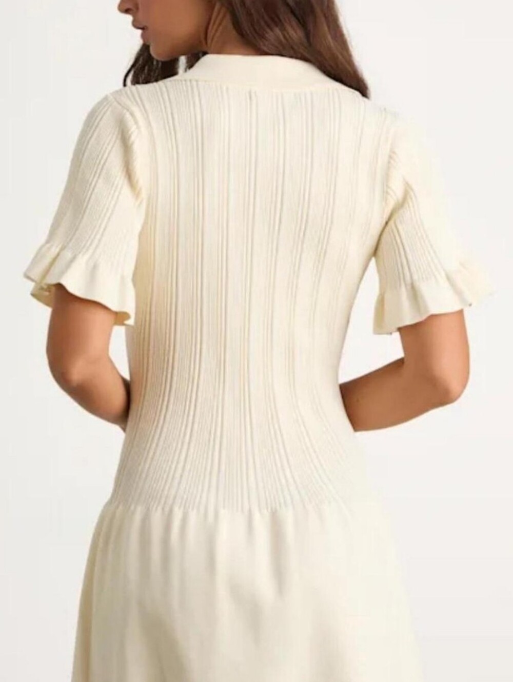 Lulu's Cream Ribbed Knit Mini Dress with Ruffle Sleeves - Picture 2 of 2